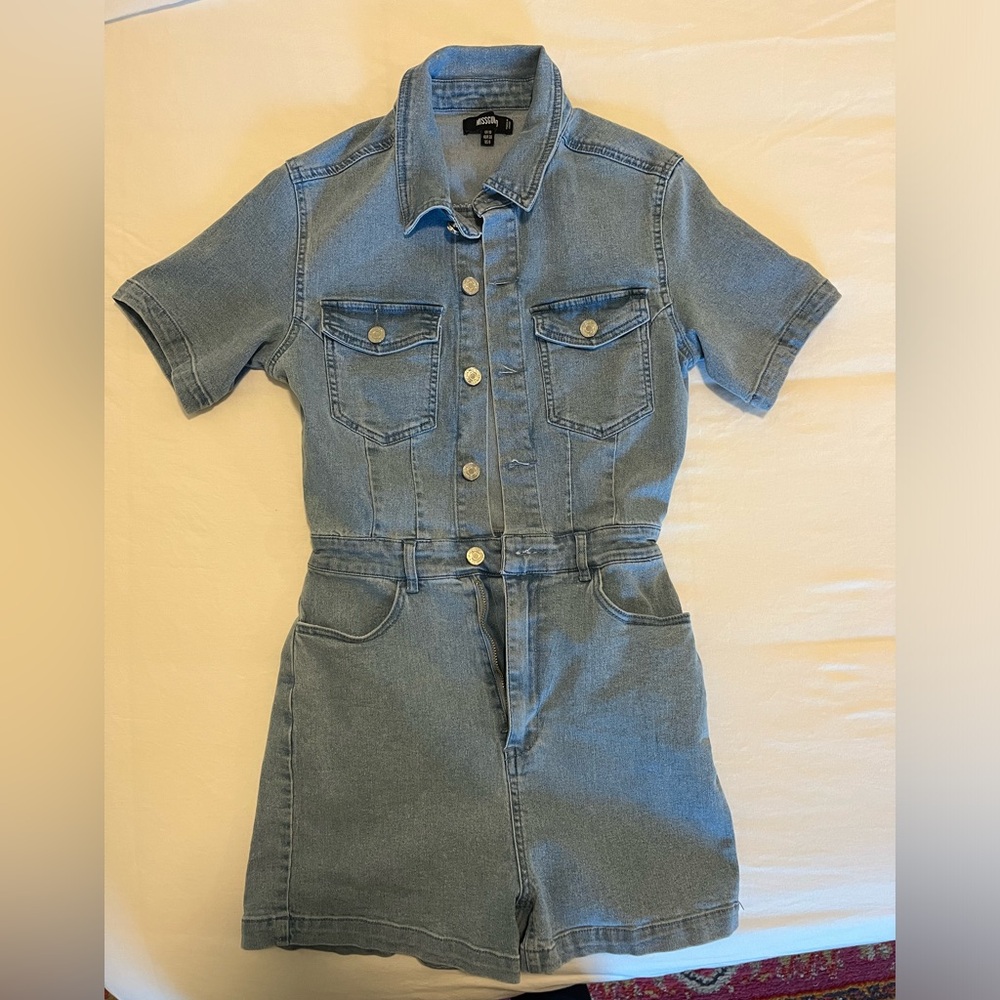 Short denim romper jumpsuit